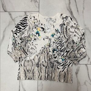 White House Black Market Floral Animal Print Button Down Shirt